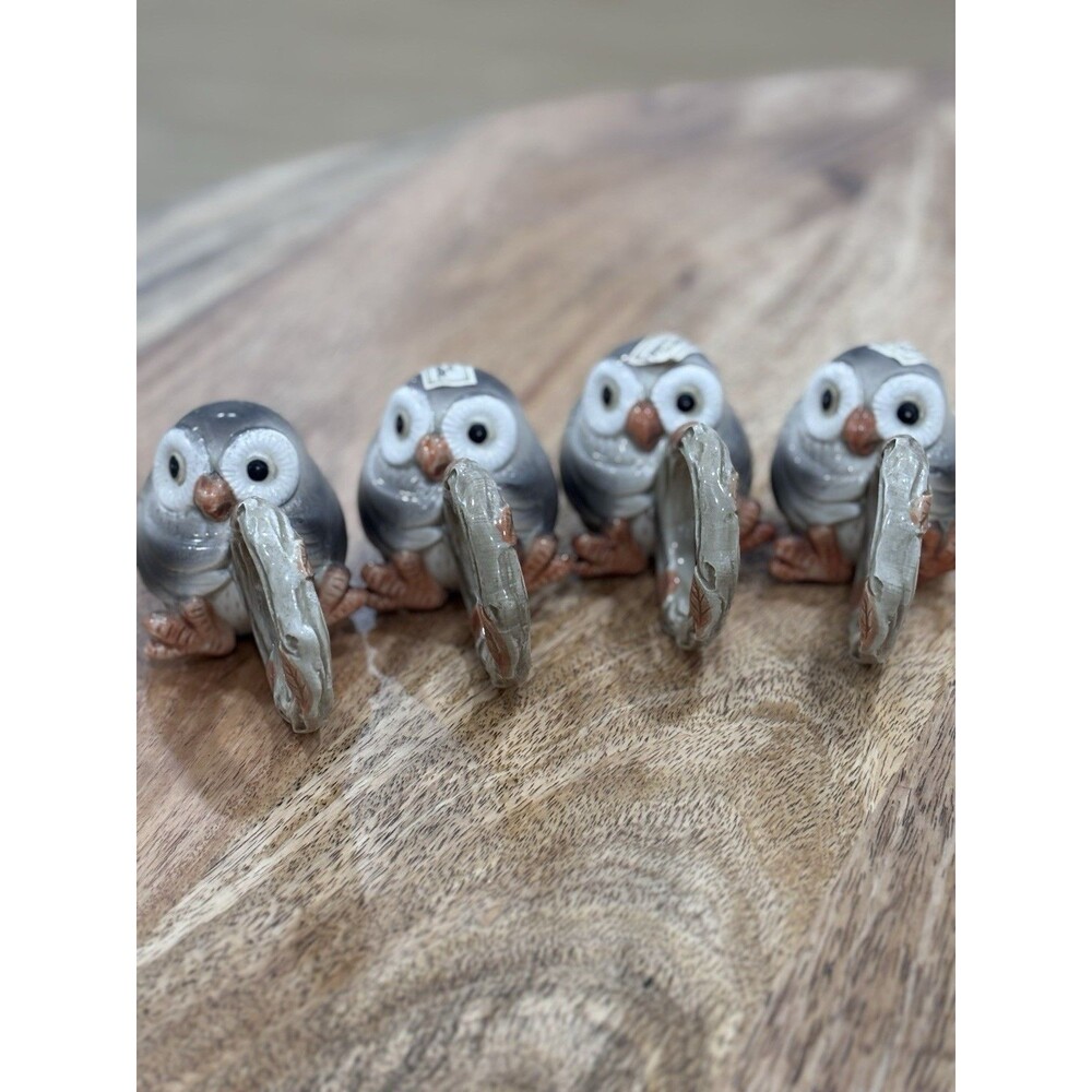 Four (4) Vintage Fitz and Floyd Hand Painted Owl Napkin Holders